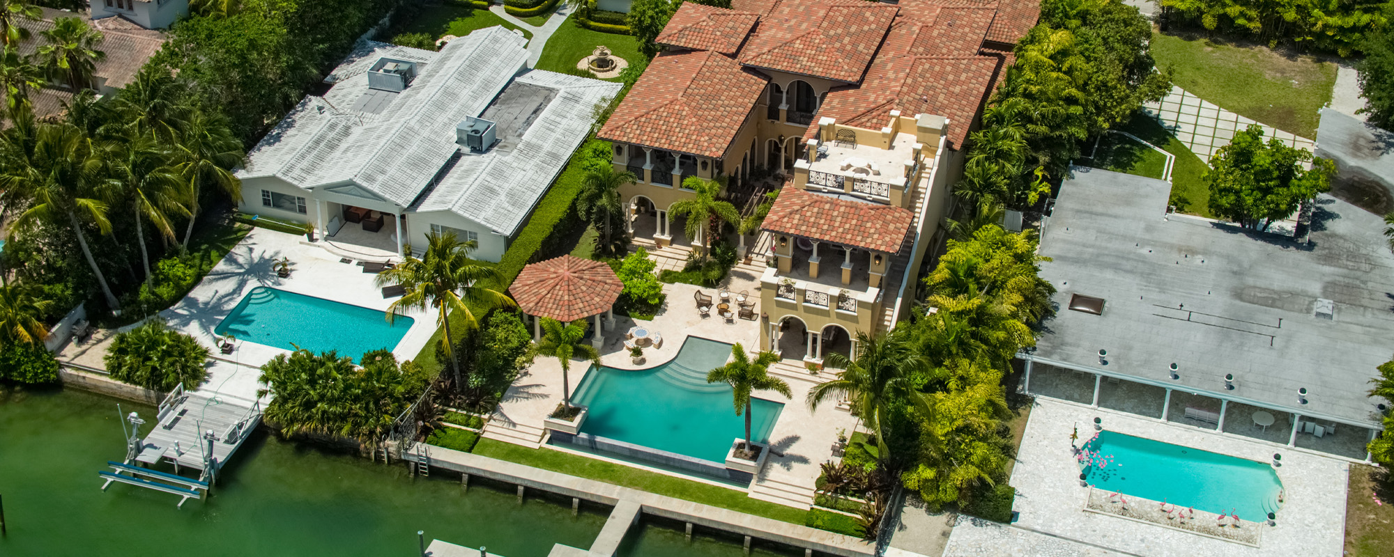 Aerial view of luxury mansions